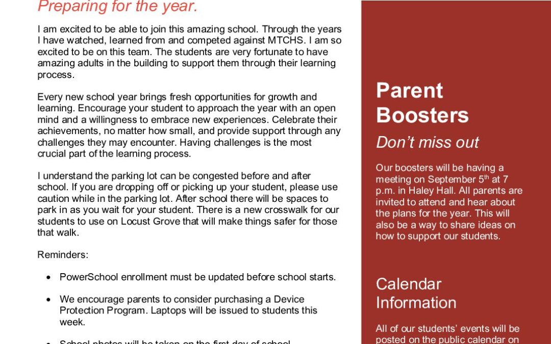 Back to School Newsletter